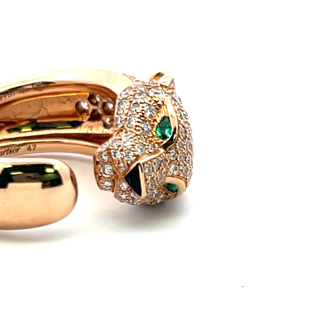 1,15 Karat F VS Diamant 0,06 Karat Smaragd 18 Karat Rose Gold Panthere Ring im Angebot 5