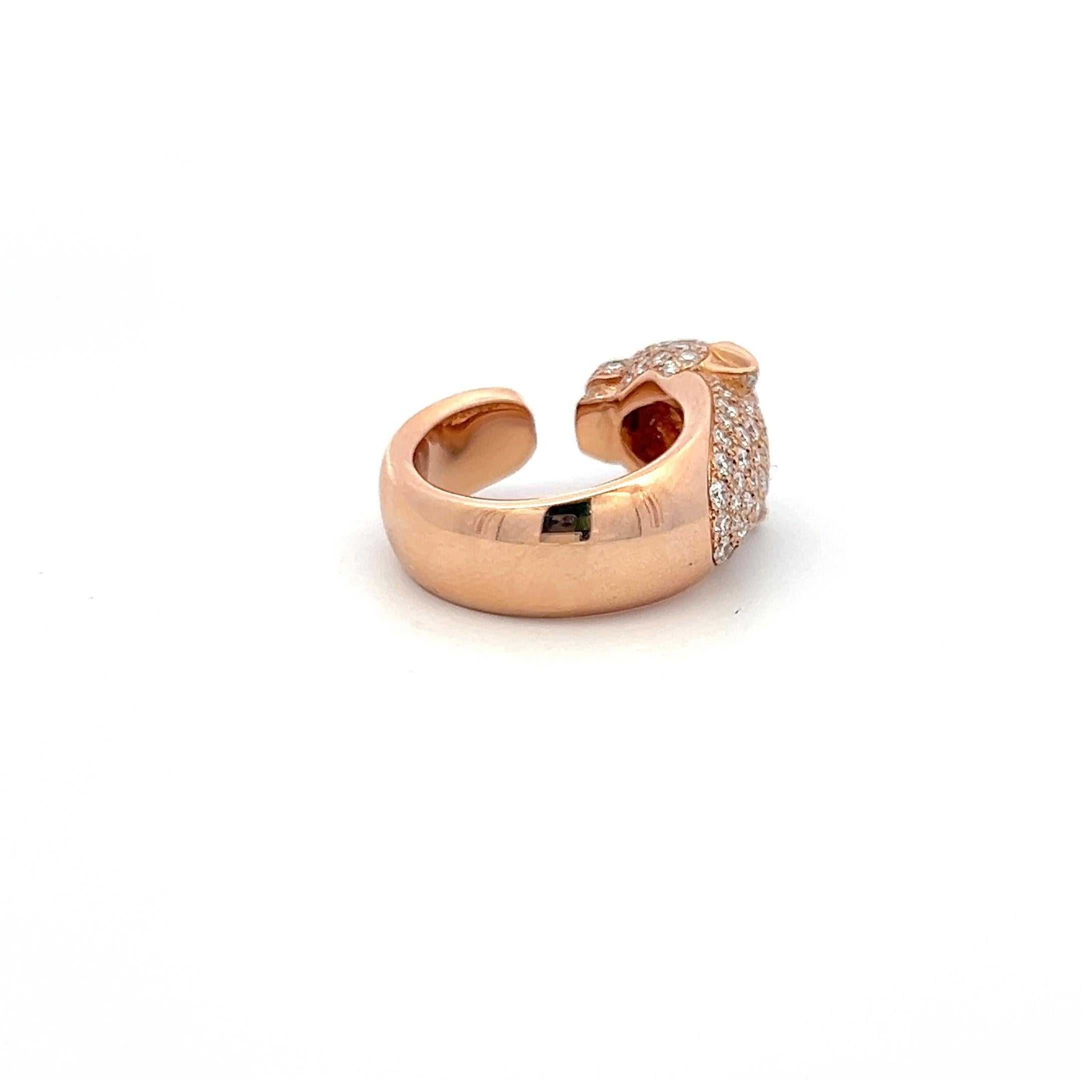 1,15 Karat F VS Diamant 0,06 Karat Smaragd 18 Karat Rose Gold Panthere Ring (Rundschliff) im Angebot