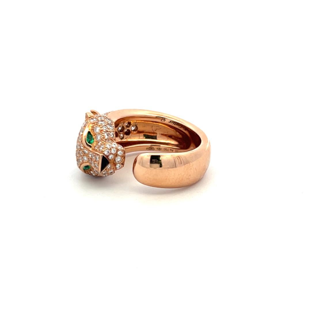 1,15 Karat F VS Diamant 0,06 Karat Smaragd 18 Karat Rose Gold Panthere Ring im Angebot 1