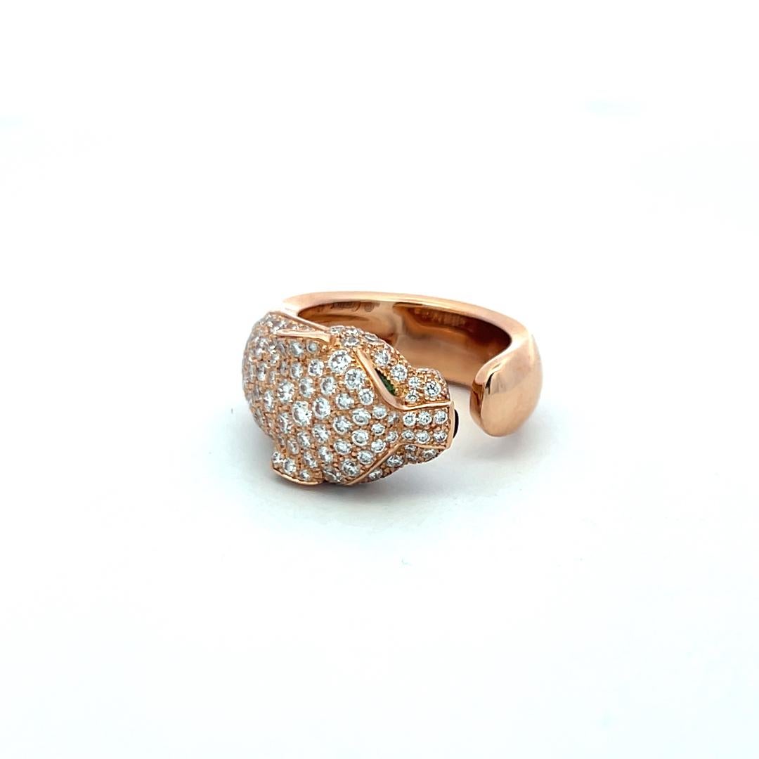 1,15 Karat F VS Diamant 0,06 Karat Smaragd 18 Karat Rose Gold Panthere Ring im Angebot 2