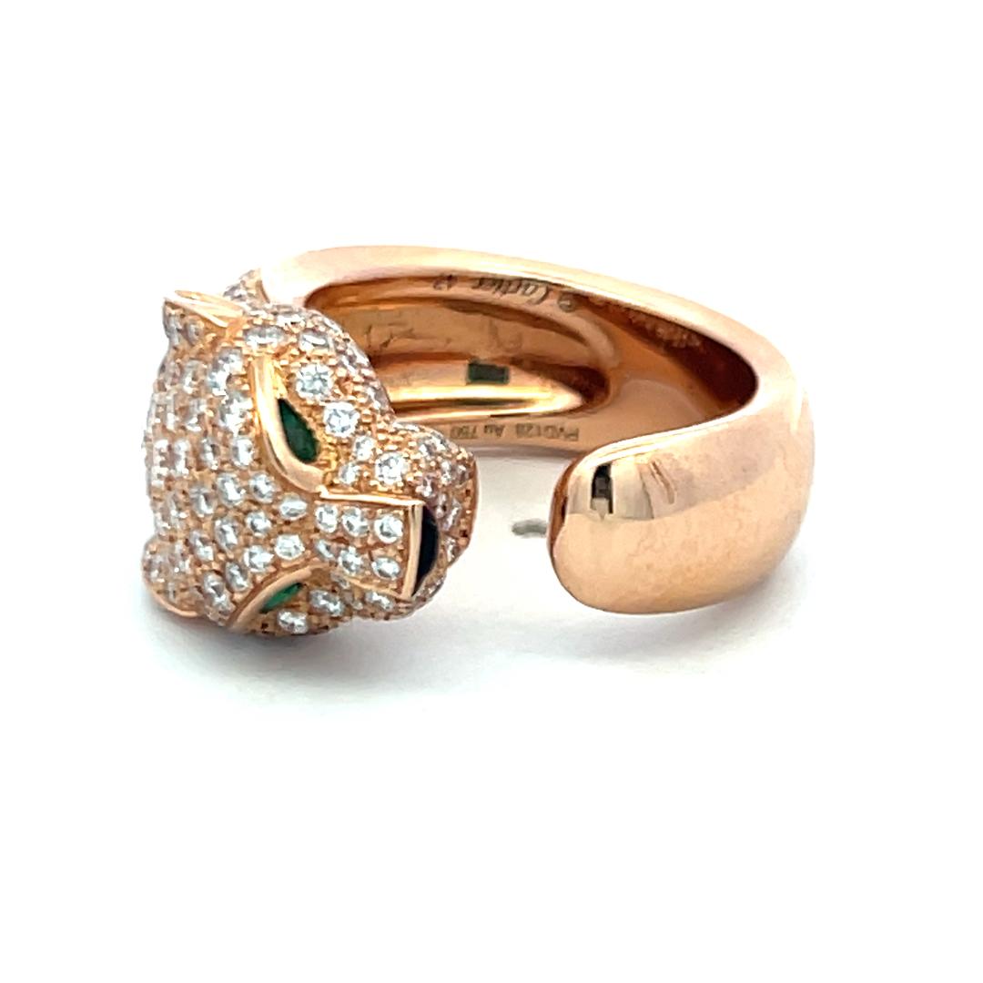 1,15 Karat F VS Diamant 0,06 Karat Smaragd 18 Karat Rose Gold Panthere Ring im Angebot 3