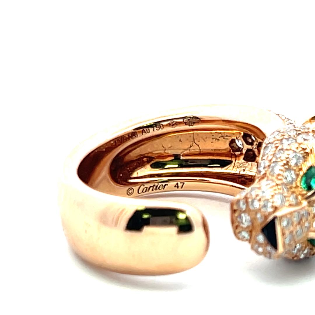 1,15 Karat F VS Diamant 0,06 Karat Smaragd 18 Karat Rose Gold Panthere Ring im Angebot 4