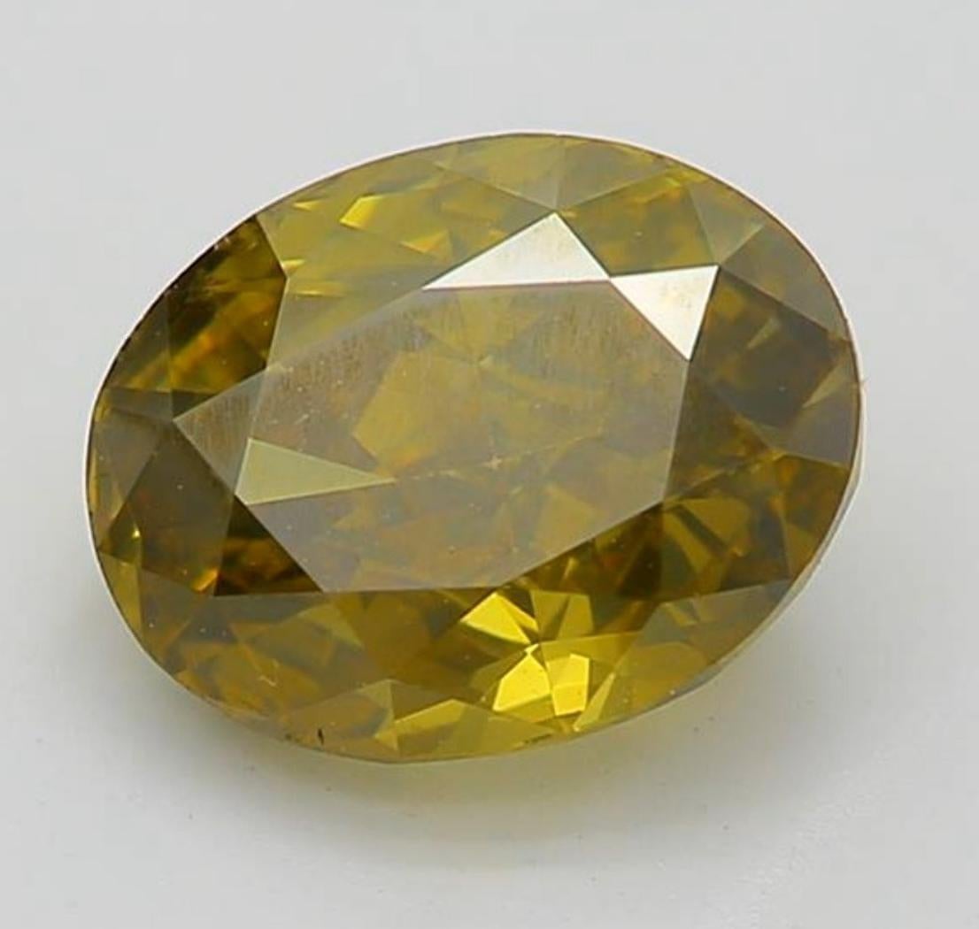 1.15 Carat Fancy Dark Brown Greenish Yellow Oval Cut Diamond GIA Certified For Sale 2