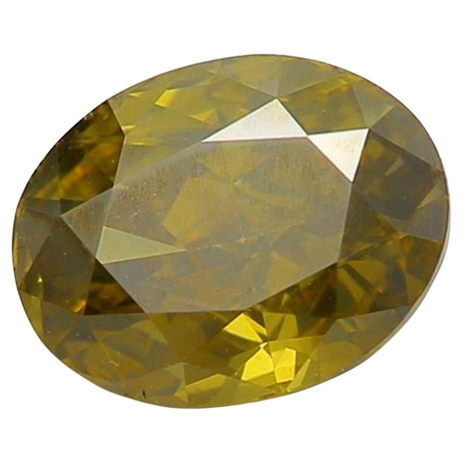 1.15 Carat Fancy Dark Brown Greenish Yellow Oval Cut Diamond GIA Certified For Sale