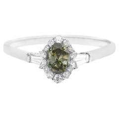 1.15 carat Fancy Dark Grey Yellowish Green Chameleon Diamond Oval Gold 18K Ring