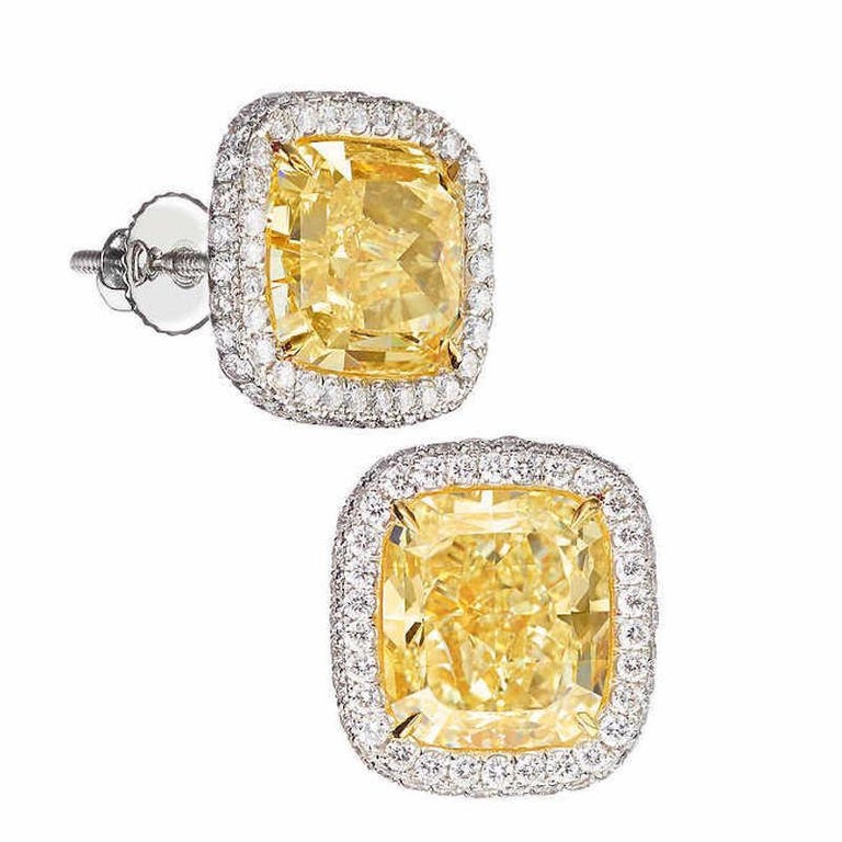 11.5 Carat Fancy Yellow Diamond Stud Earrings with Platinum Screwback ...