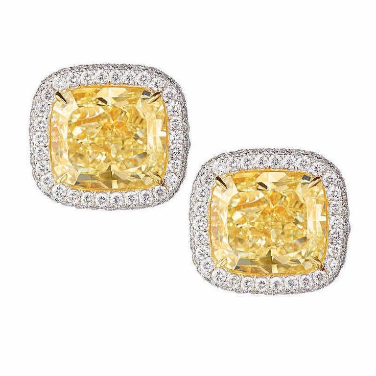 11.5 Carat Fancy Yellow Diamond Stud Earrings with Platinum Screwback ...