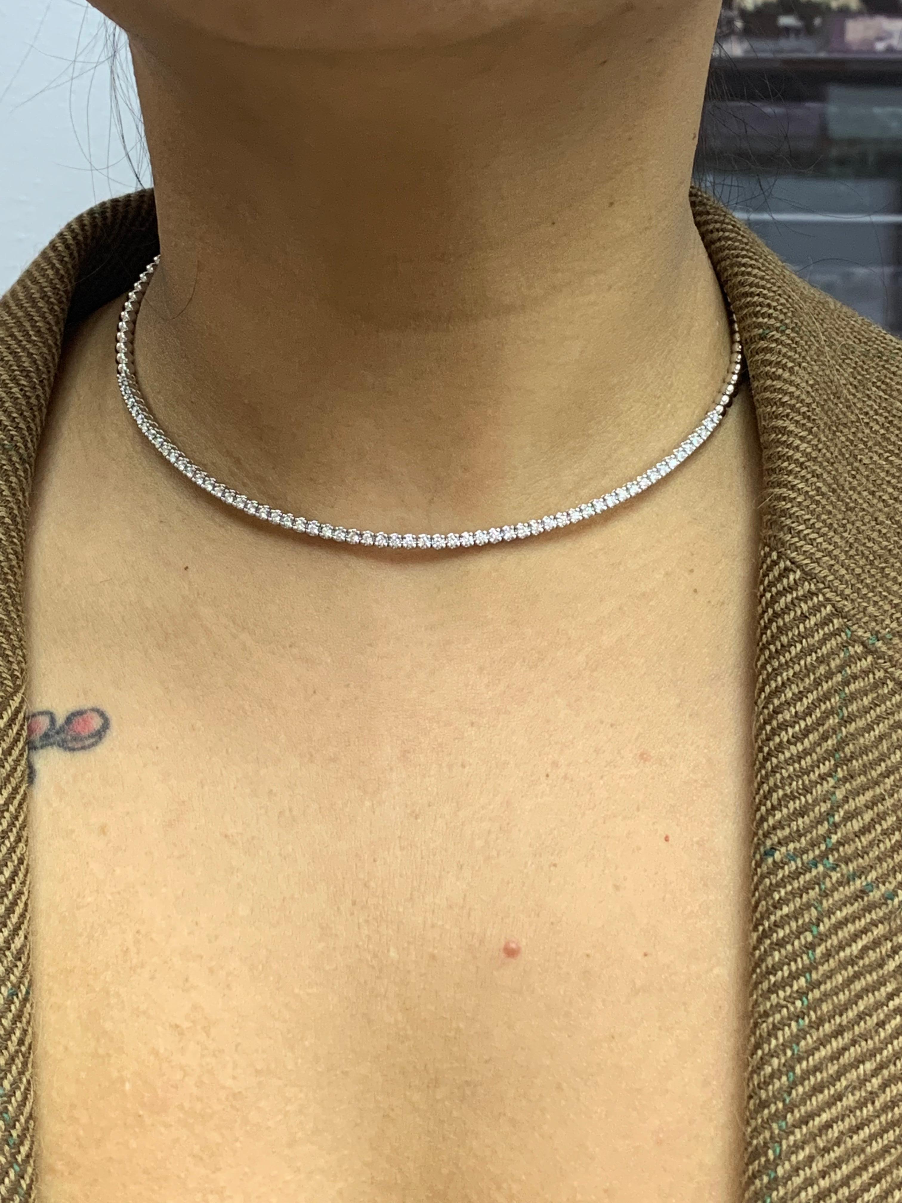 1.15 Carat Flexible Diamond Choker Collar Necklace 14 Karat White Gold For Sale 8
