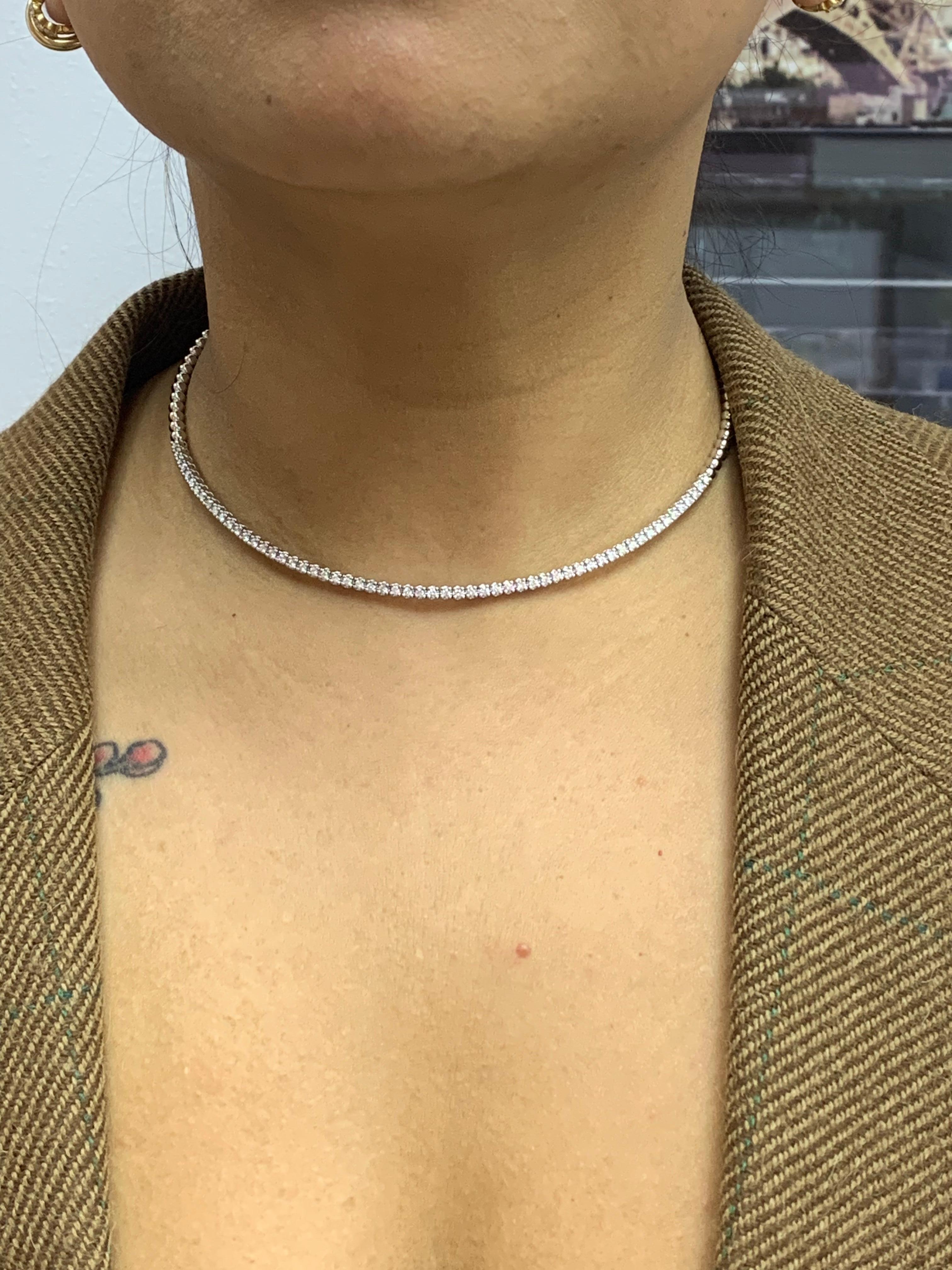 1.15 Carat Flexible Diamond Choker Collar Necklace 14 Karat White Gold For Sale 9