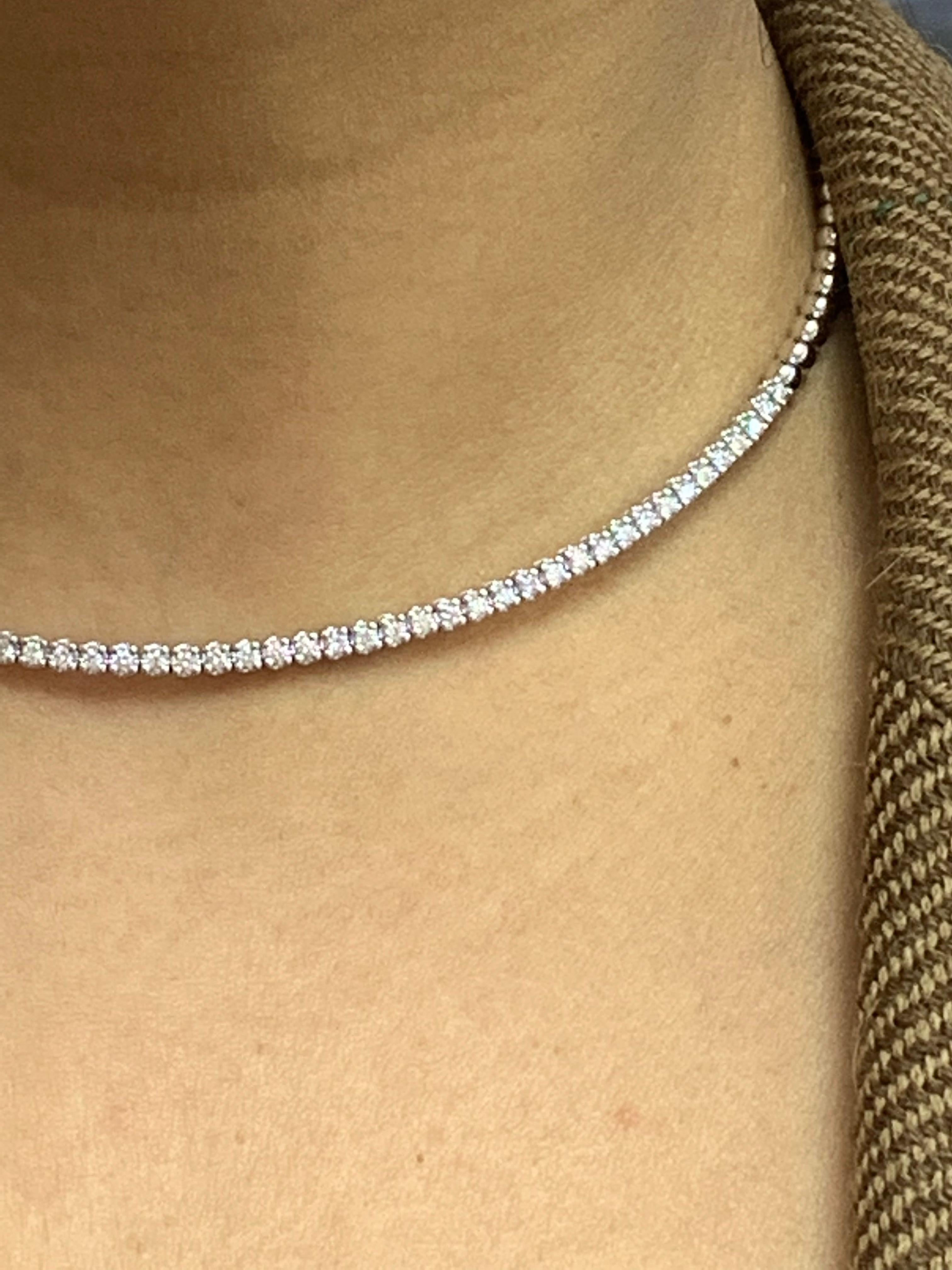 1.15 Carat Flexible Diamond Choker Collar Necklace 14 Karat White Gold For Sale 10