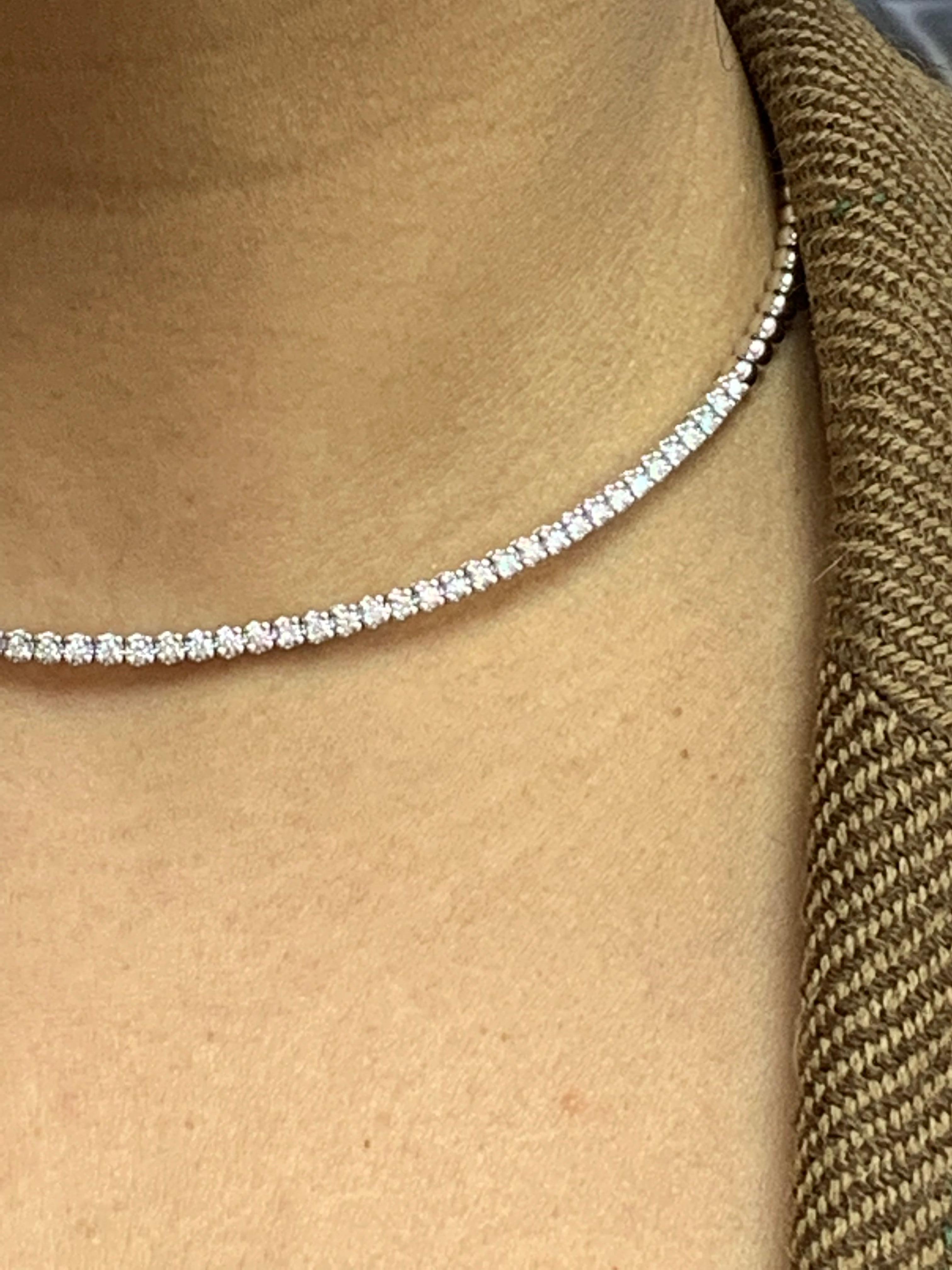 1.15 Carat Flexible Diamond Choker Collar Necklace 14 Karat White Gold For Sale 11