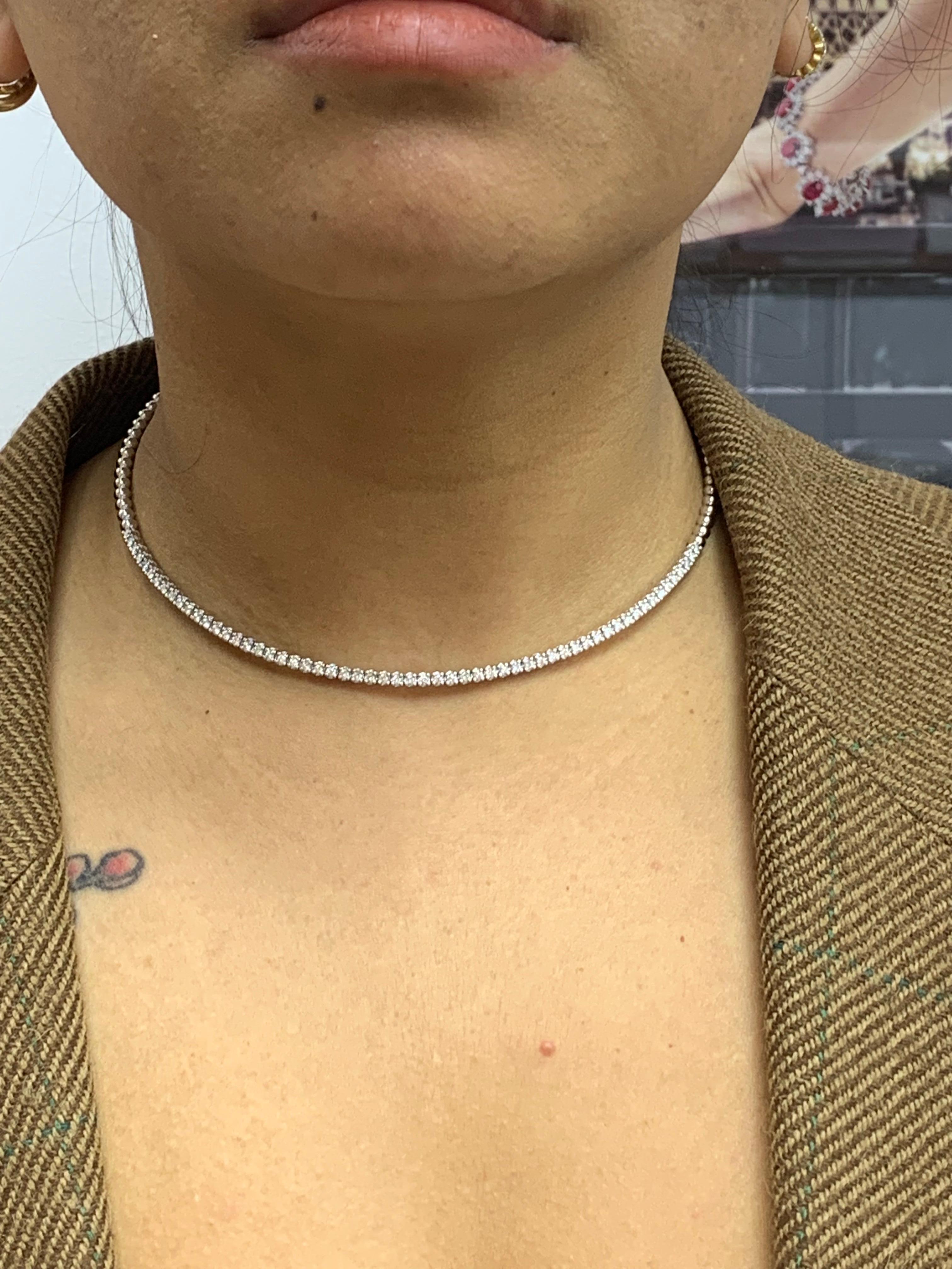 1.15 Carat Flexible Diamond Choker Collar Necklace 14 Karat White Gold For Sale 12