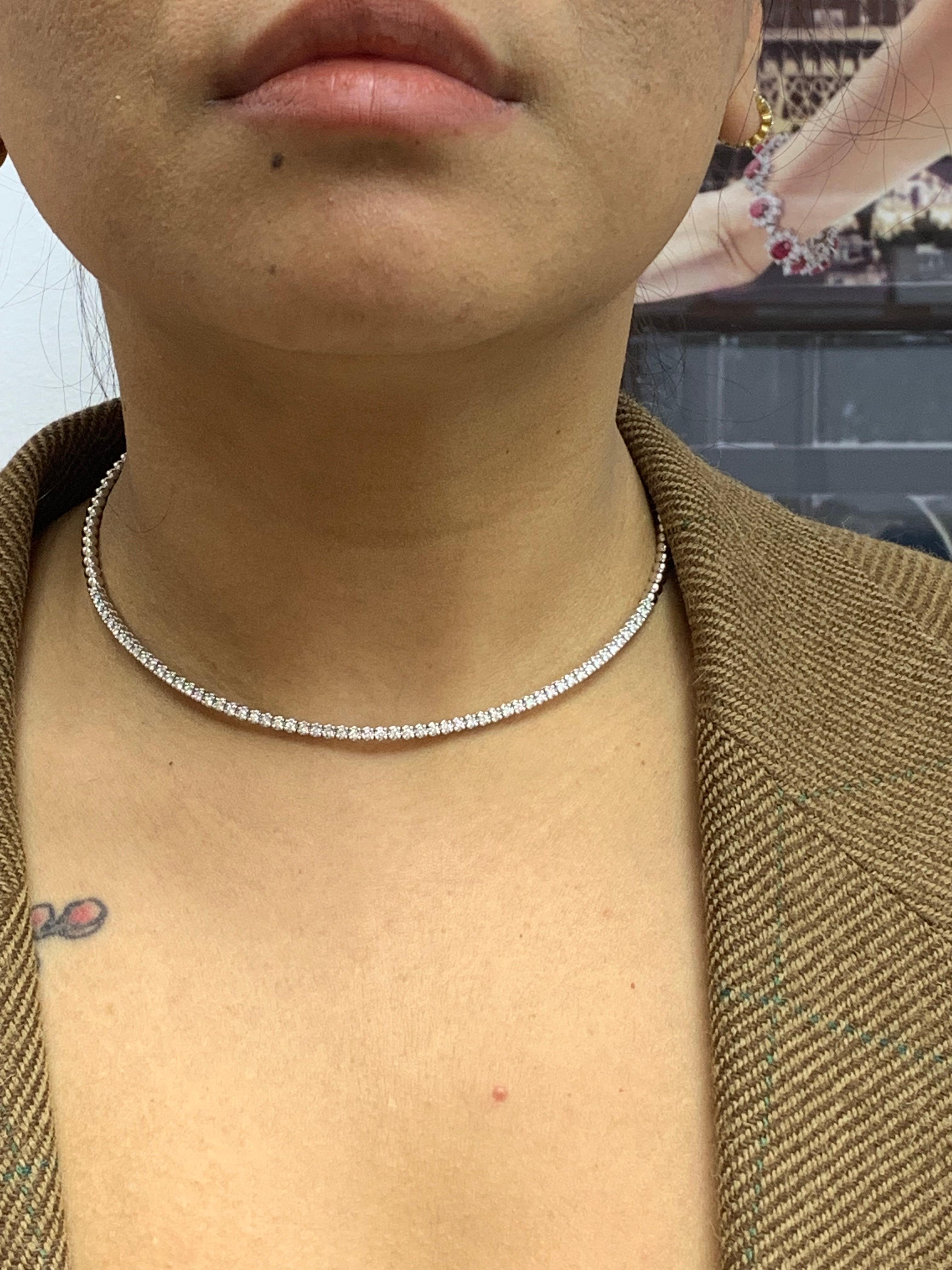 1.15 Carat Flexible Diamond Choker Collar Necklace 14 Karat White Gold For Sale 13