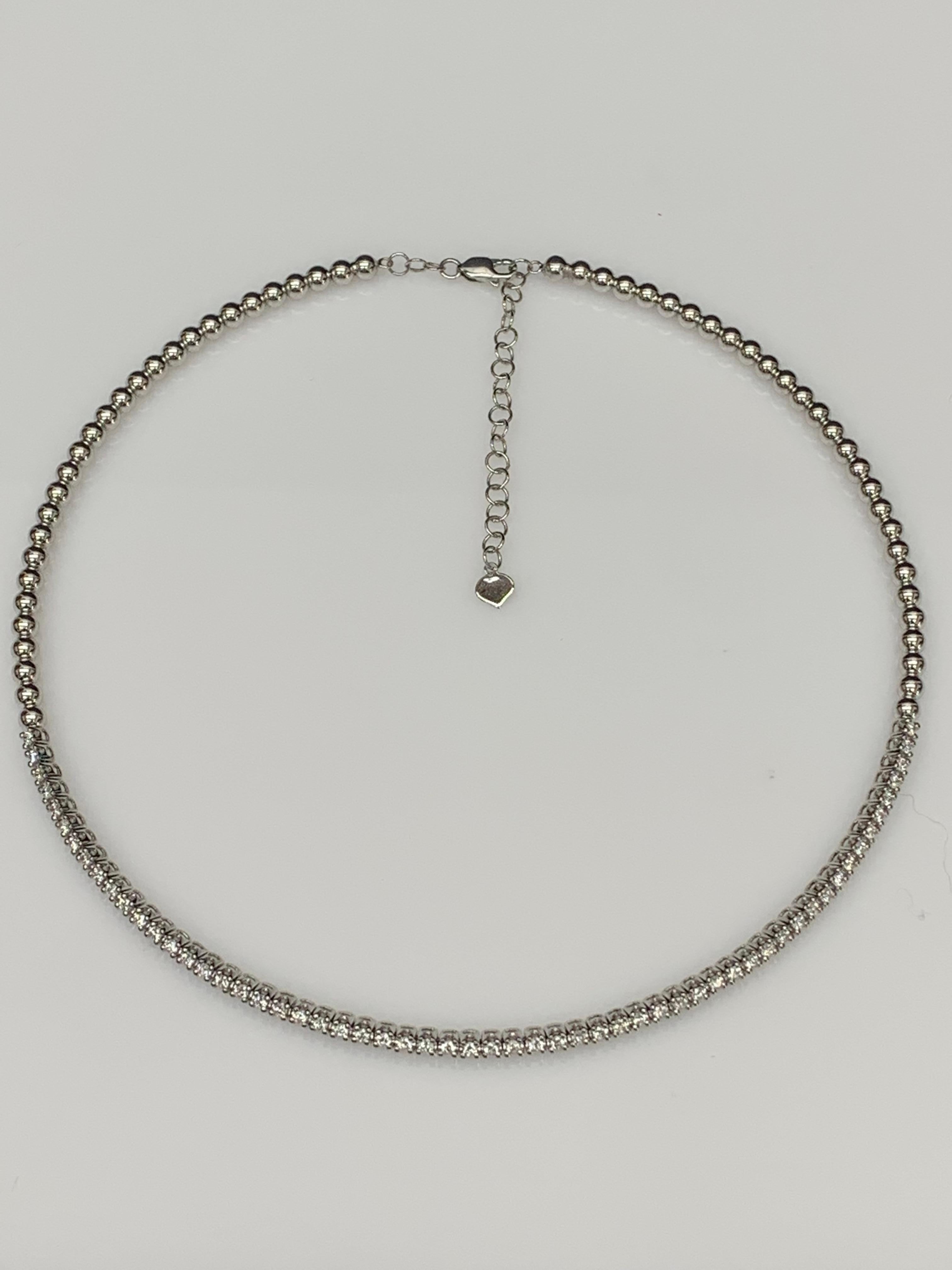 1.15 Carat Flexible Diamond Choker Collar Necklace 14 Karat White Gold For Sale 2