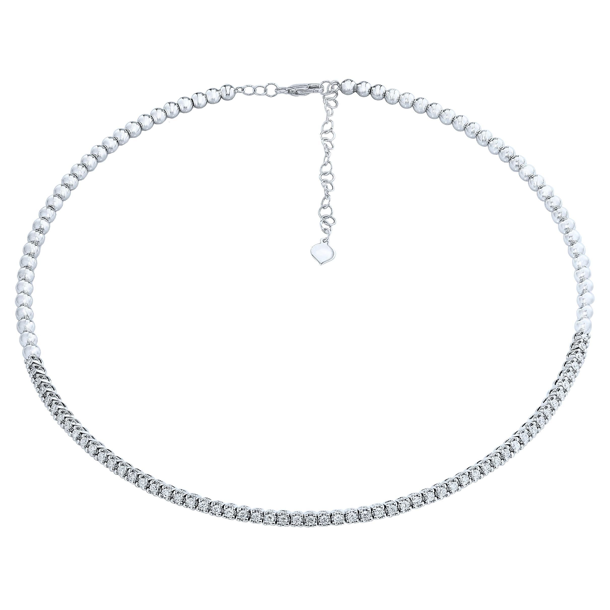 Collier ras du cou souple en or blanc 14 carats avec diamants de 1,15 carat