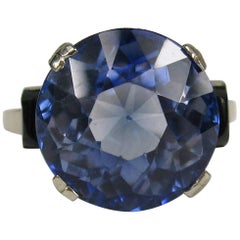 11.5 Carat GIA Certified Round Cut Synthetic Sapphire Engagement Ring 14K Gold