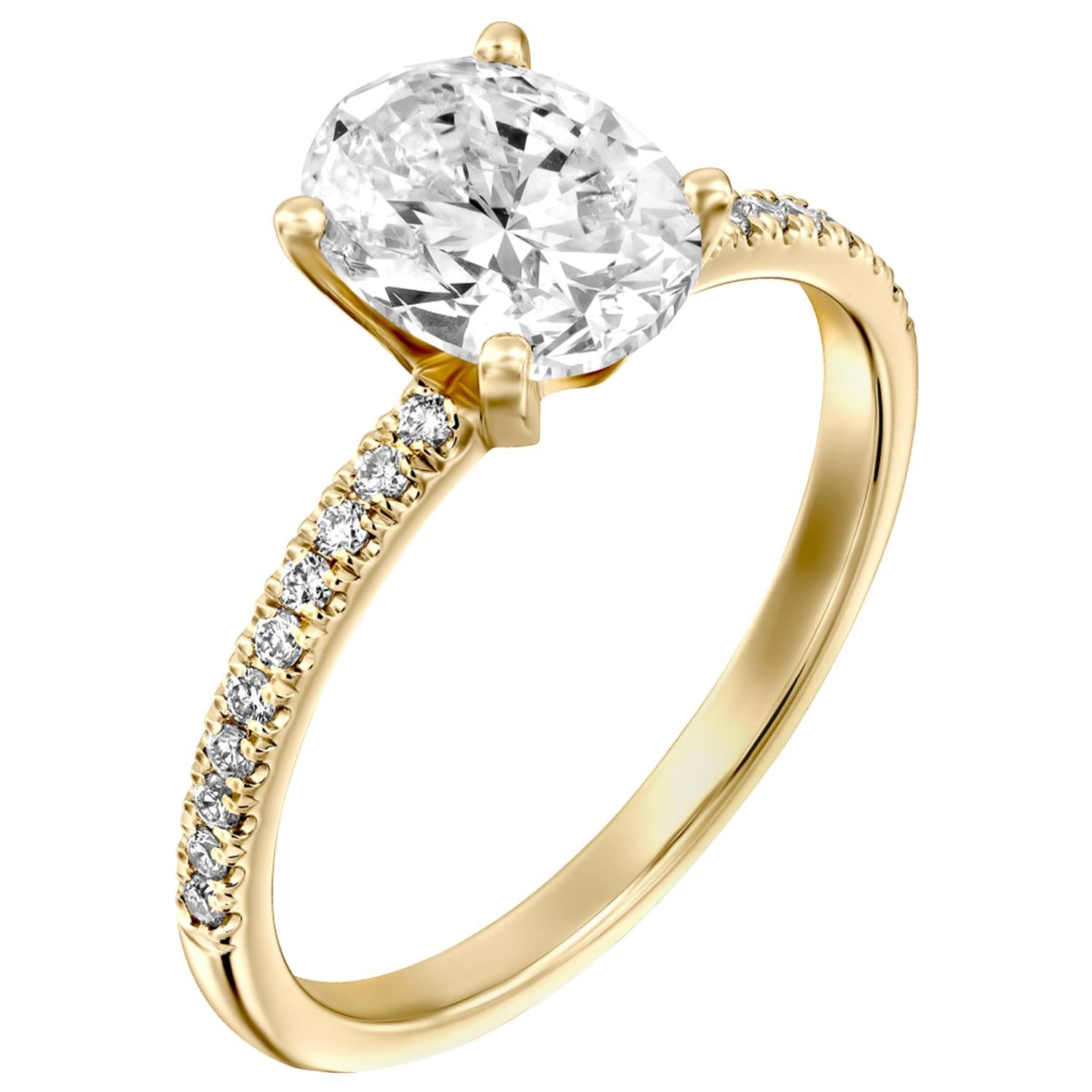 1.15 Carat GIA Oval Cut Diamond Ring, 18 Karat Solitaire Engagement Ring