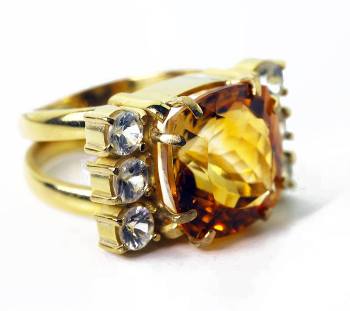 Women's AJD Very Hollywood 11.5 Carat Golden Citrine & Sapphire 18Kt Gold Cocktail Ring For Sale