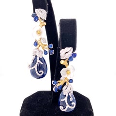 115 Carat GRS Certified Unheated Burmese Sapphire Drops and Diamond Earrings