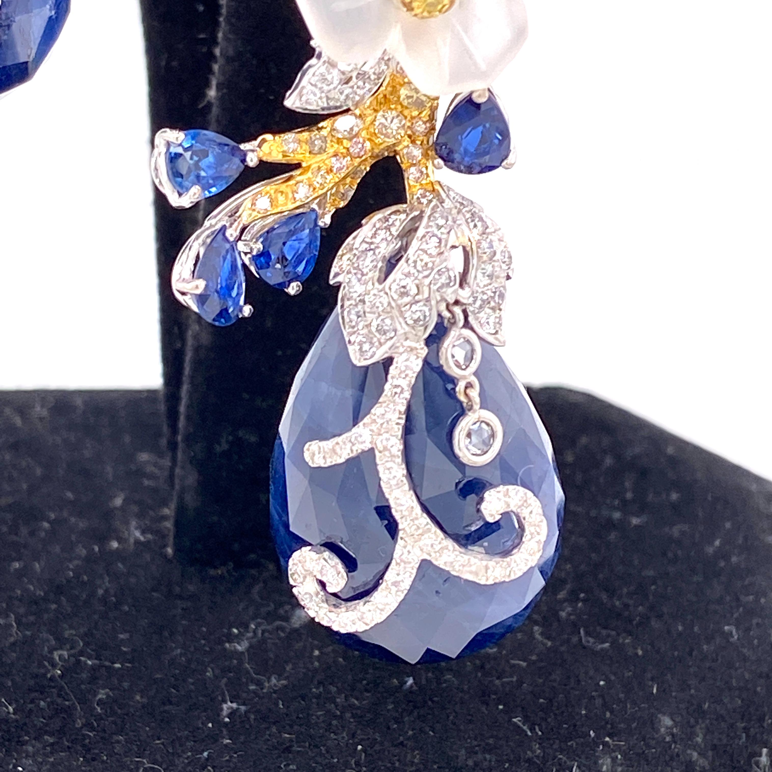 115 Carat GRS Certified Unheated Burmese Sapphire Drops and Diamond Earrings In New Condition In Hong Kong, HK