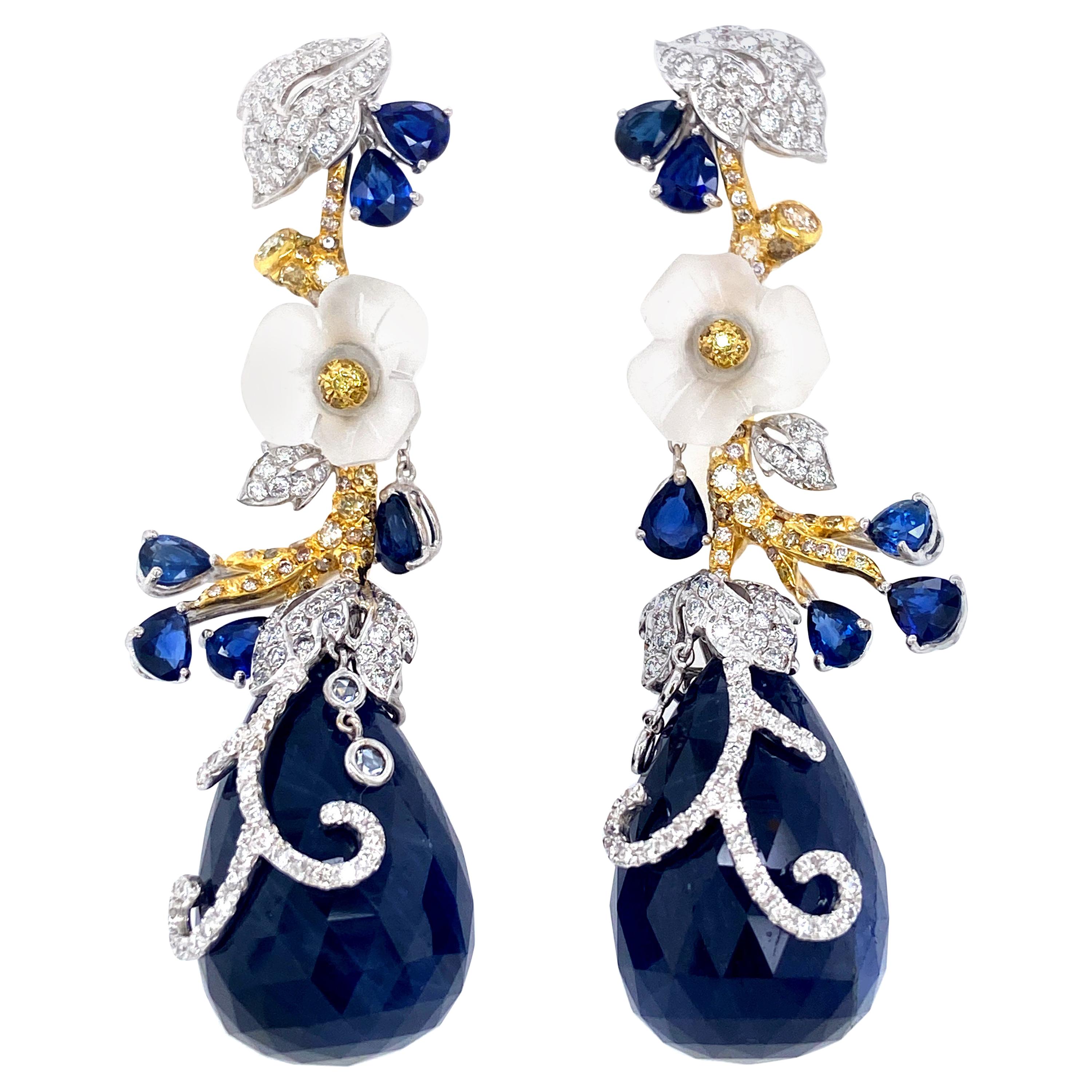 115 Carat GRS Certified Unheated Burmese Sapphire Drops and Diamond Earrings