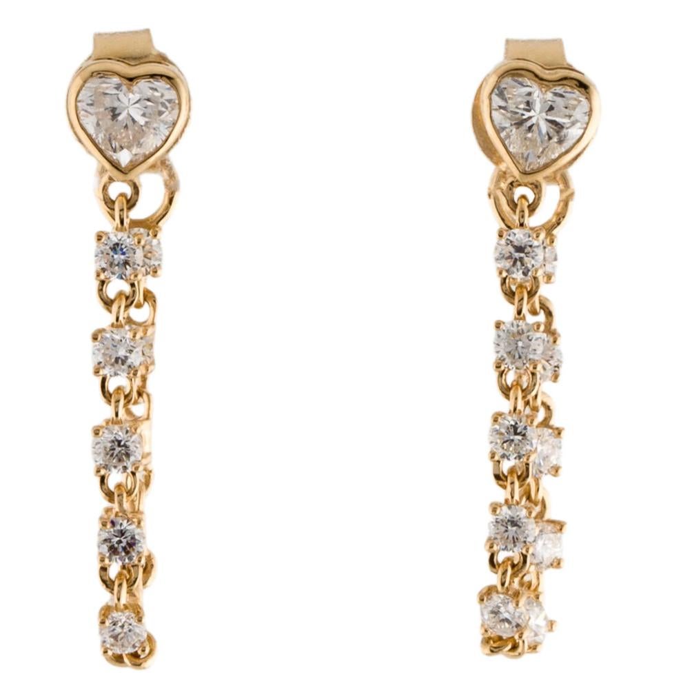 1.15 Carat Heart Cut Diamond Bezel Chain Earring in 14k Gold In New Condition For Sale In Rutherford, NJ