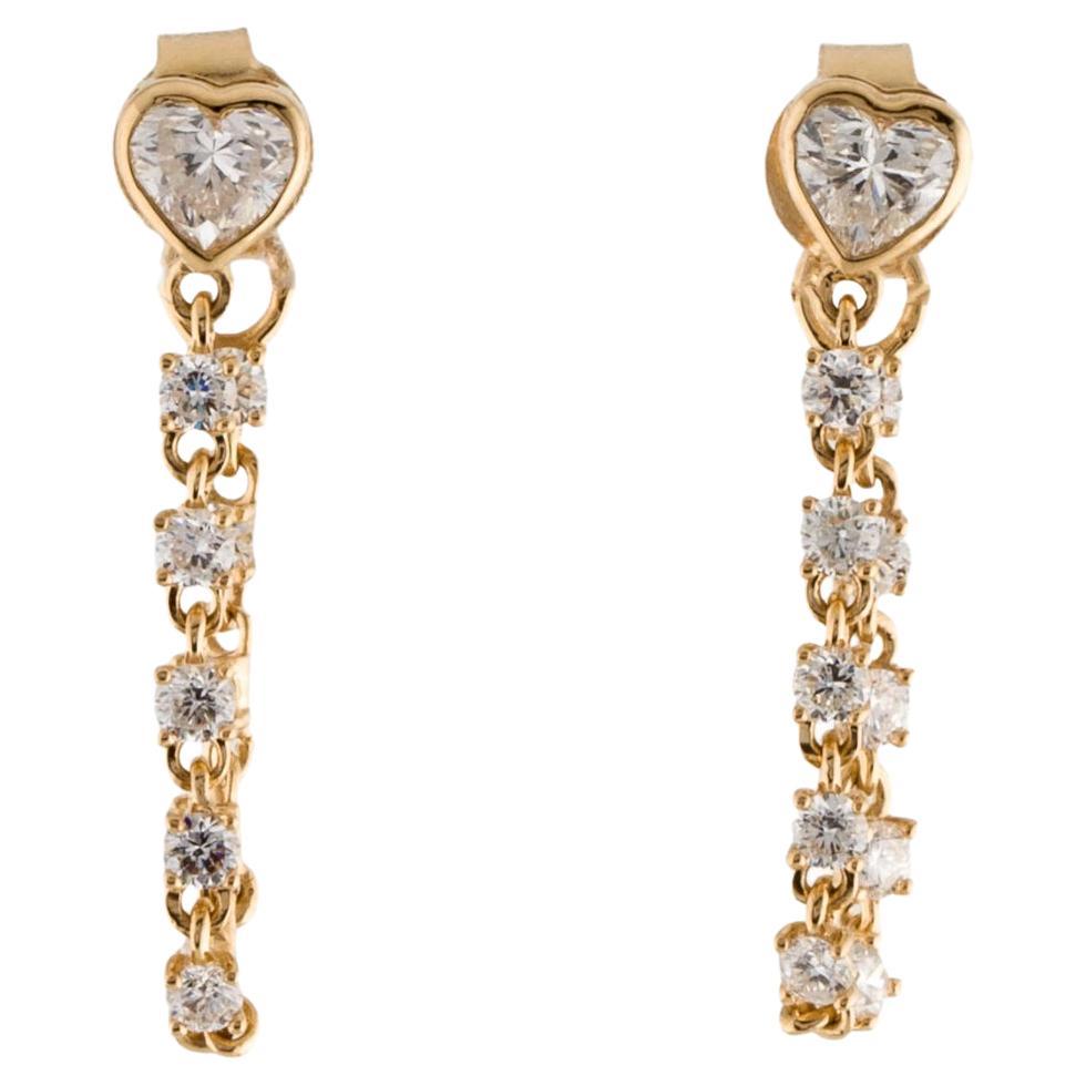 1.15 Carat Heart Cut Diamond Bezel Chain Earring in 14k Gold For Sale