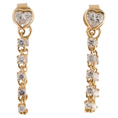1.15 Carat Heart Cut Diamond Bezel Chain Earring in 14k Gold