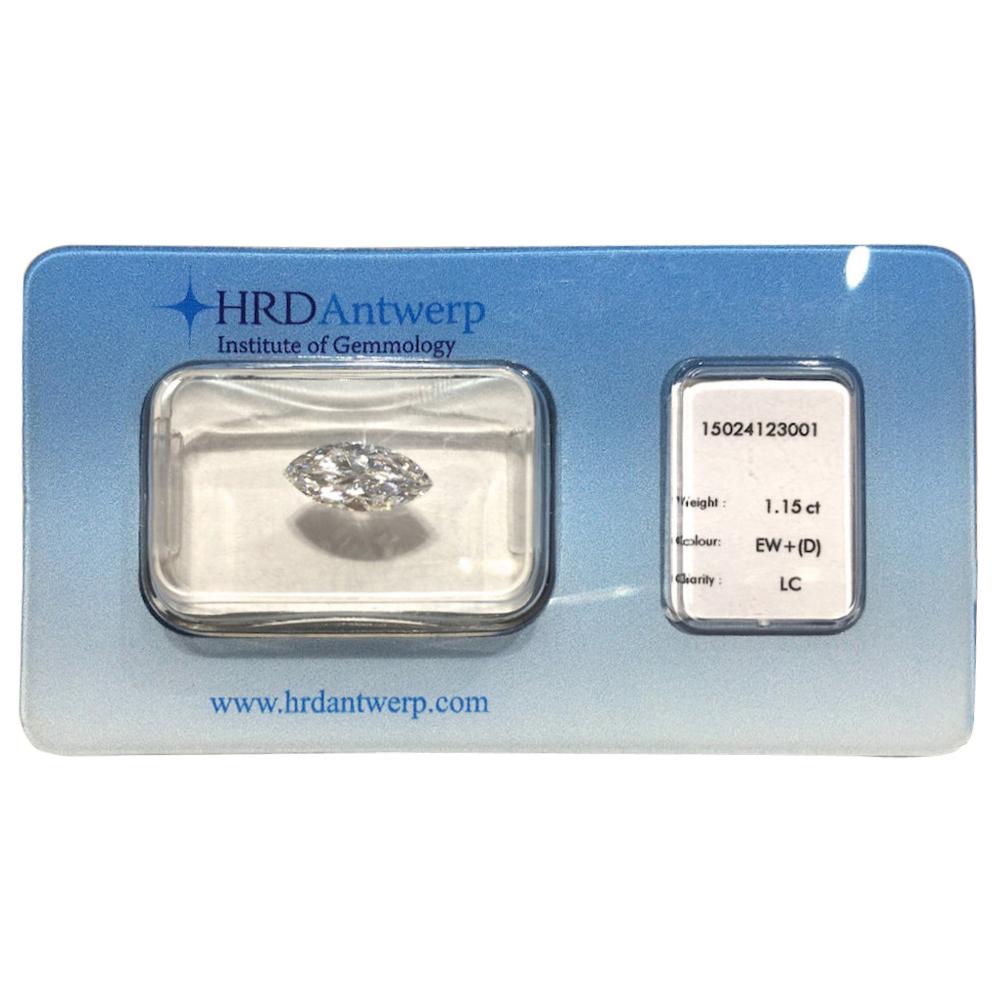 1.15 Carat HRD Certificate White Marquise Diamond For Sale