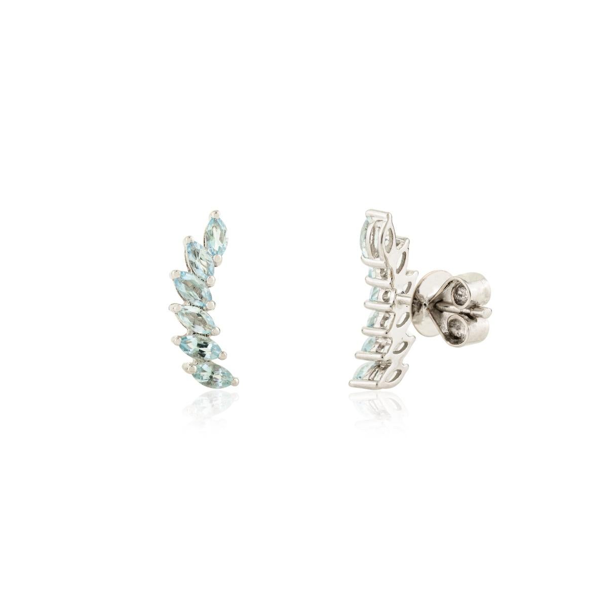 Art Deco 1.15 Carat Marquise Blue Topaz Wing Earrings With 14k White Gold Gift for Women For Sale