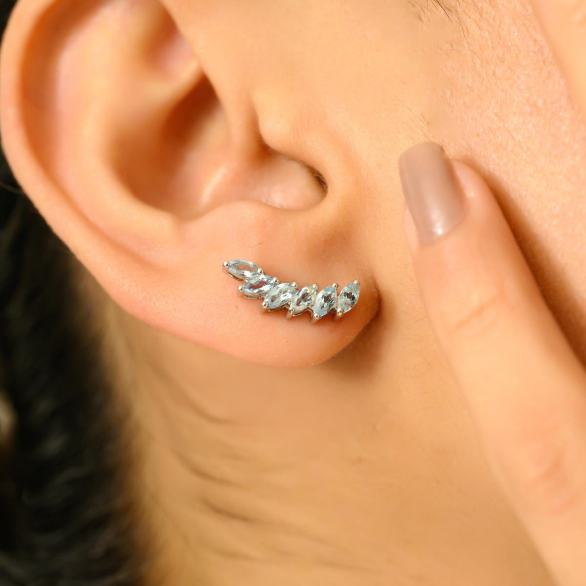 Marquise Cut 1.15 Carat Marquise Blue Topaz Wing Earrings With 14k White Gold Gift for Women For Sale