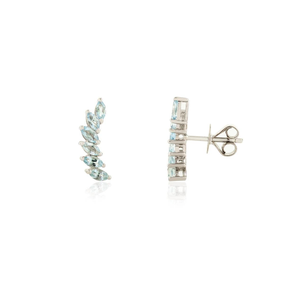 1.15 Carat Marquise Blue Topaz Wing Earrings With 14k White Gold Gift for Women In New Condition For Sale In New York, NY
