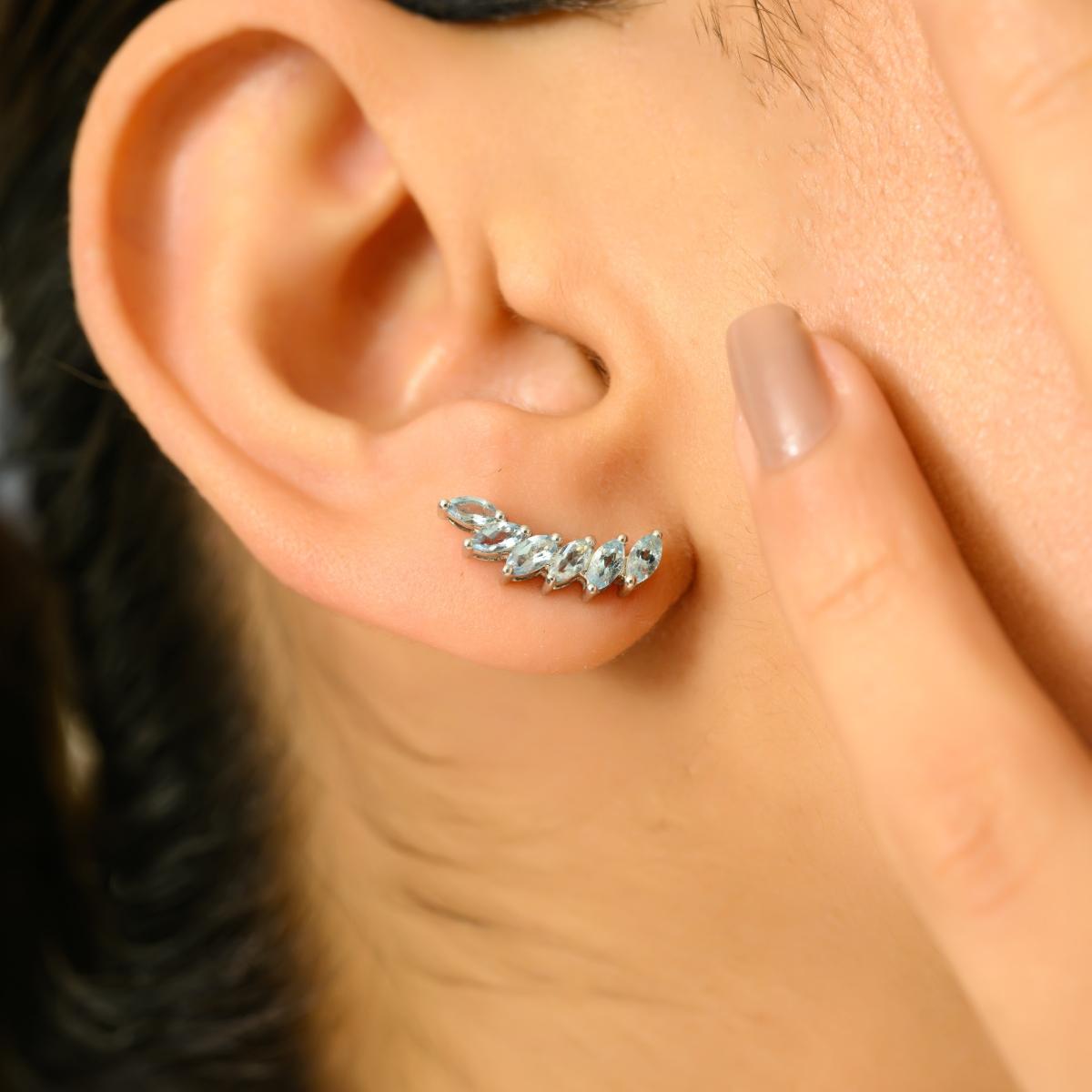Women's 1.15 Carat Marquise Blue Topaz Wing Earrings With 14k White Gold Gift for Women For Sale