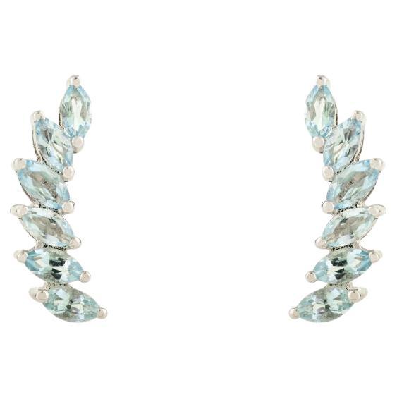 1.15 Carat Marquise Blue Topaz Wing Earrings With 14k White Gold Gift for Women