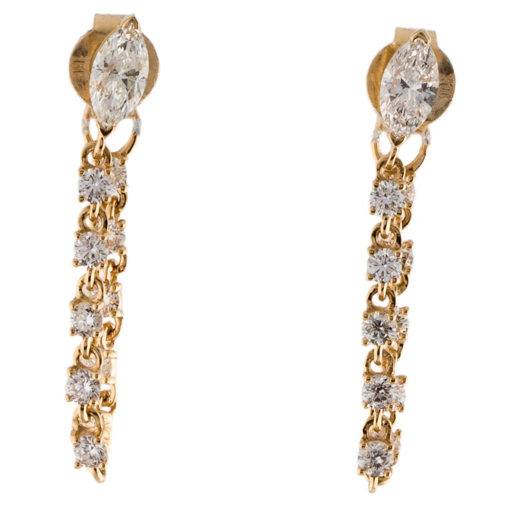Taille Marquise Boucle d'oreille en or 14k avec chaîne à prong et diamant taillé en marquise de 1,15 carat en vente