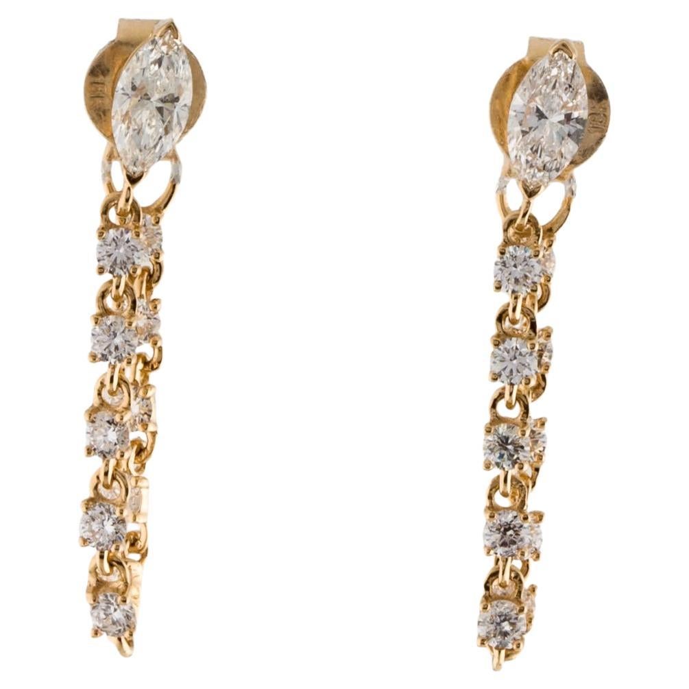 Boucle d'oreille en or 14k avec chaîne à prong et diamant taillé en marquise de 1,15 carat en vente