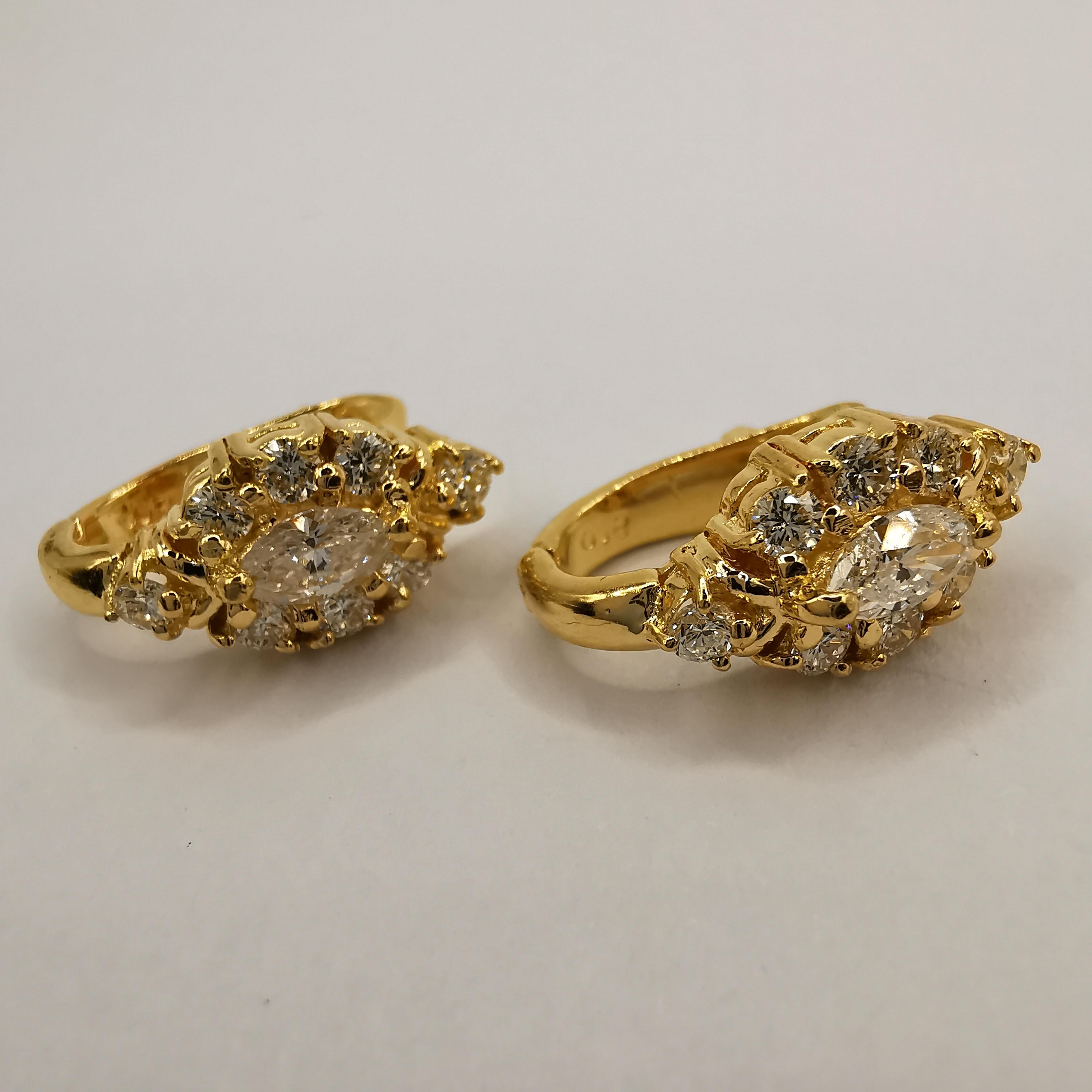 Taille Marquise 1.15 Carat Marquise Diamond Earrings in Yellow Gold en vente