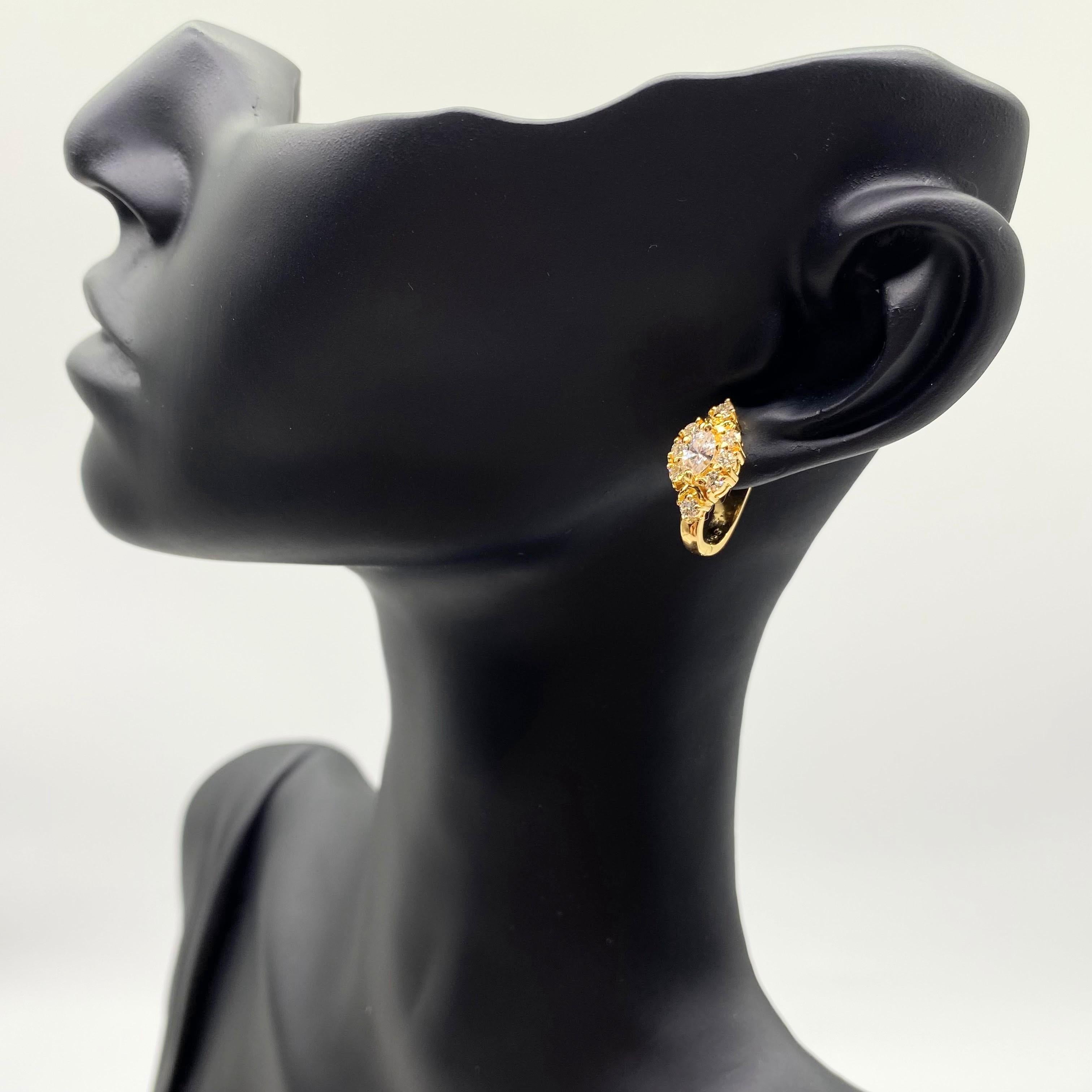 1.15 Carat Marquise Diamond Earrings in Yellow Gold en vente 2