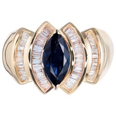 Retro 1.15 Carat Marquise Sapphire Baguette Diamond Cocktail Ring