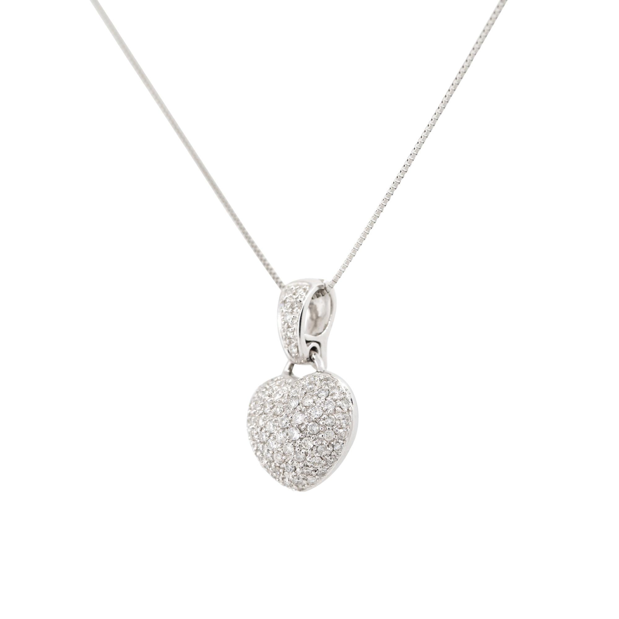 Modern 1.15 Carat Mini Pave Diamond Puffed Heart Necklace 18 Karat in Stock For Sale