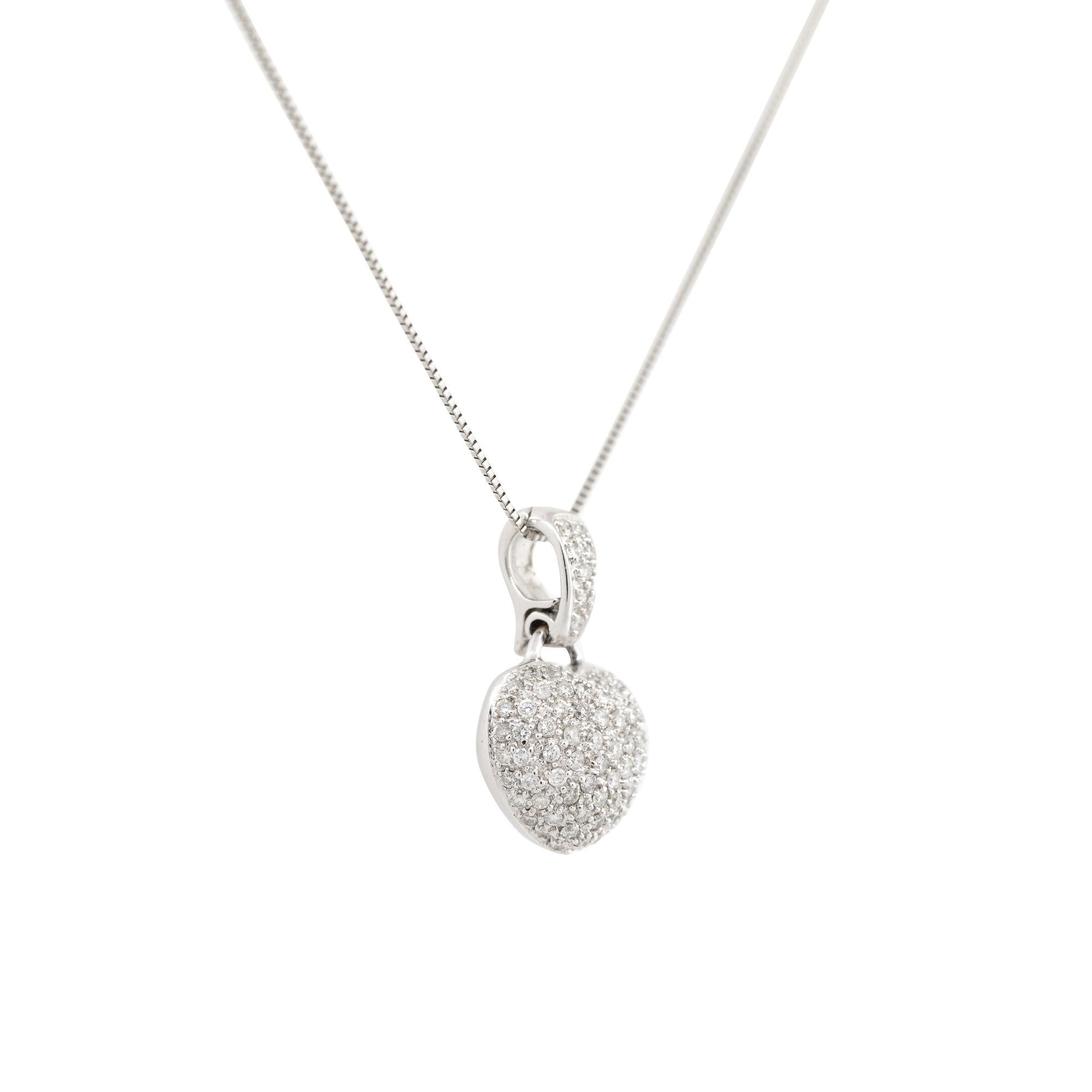 Round Cut 1.15 Carat Mini Pave Diamond Puffed Heart Necklace 18 Karat in Stock For Sale