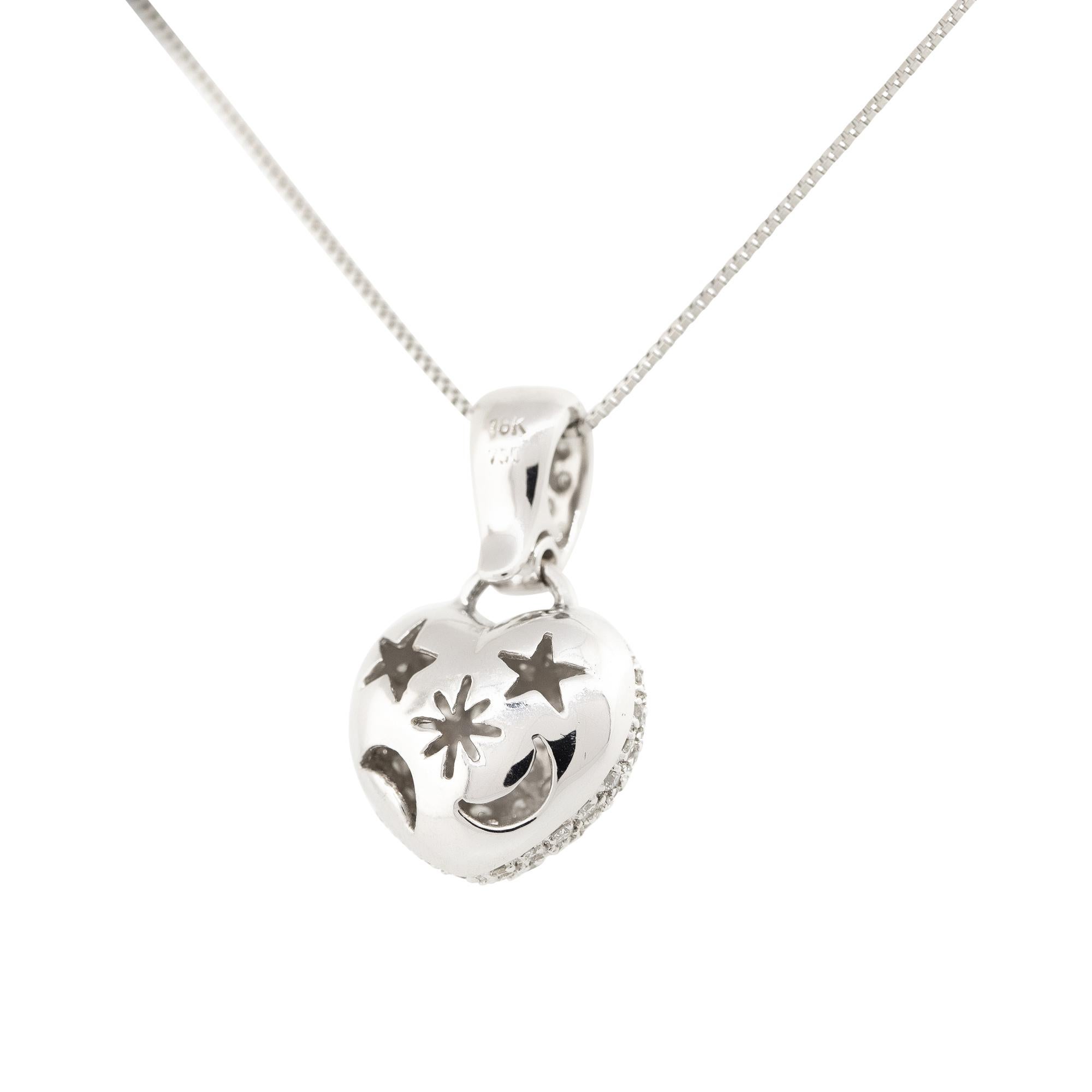 Women's 1.15 Carat Mini Pave Diamond Puffed Heart Necklace 18 Karat in Stock For Sale