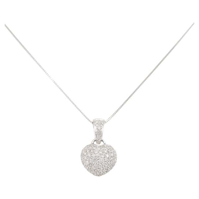 0.31 Carat Diamond Pavé Puffed Heart Necklace in 18 Karat White Gold at ...