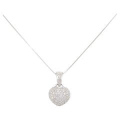 1.15 Carat Mini Pave Diamond Puffed Heart Necklace 18 Karat in Stock