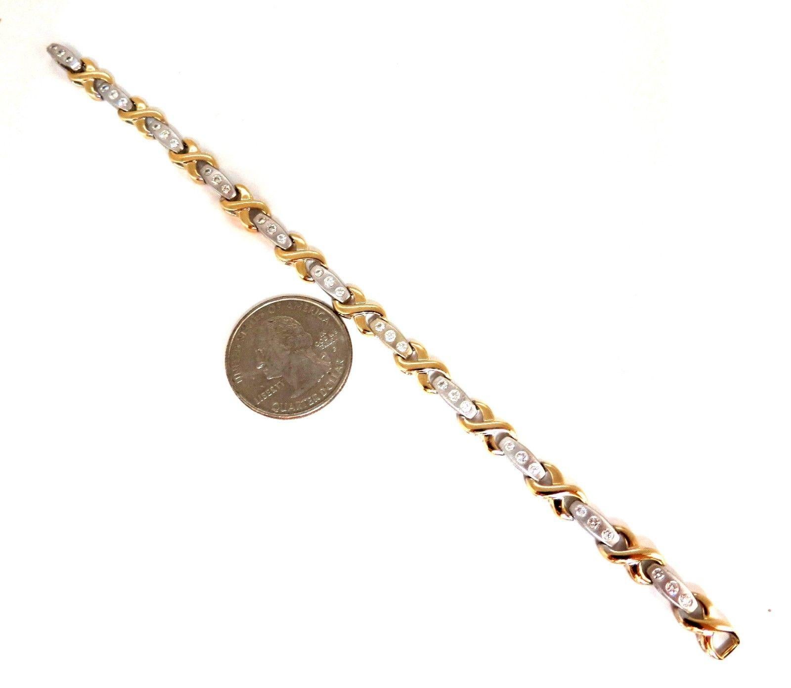 Taille ronde Bracelet à maillons en or bicolore 14 carats avec diamants modernes de 1,15 carat en vente
