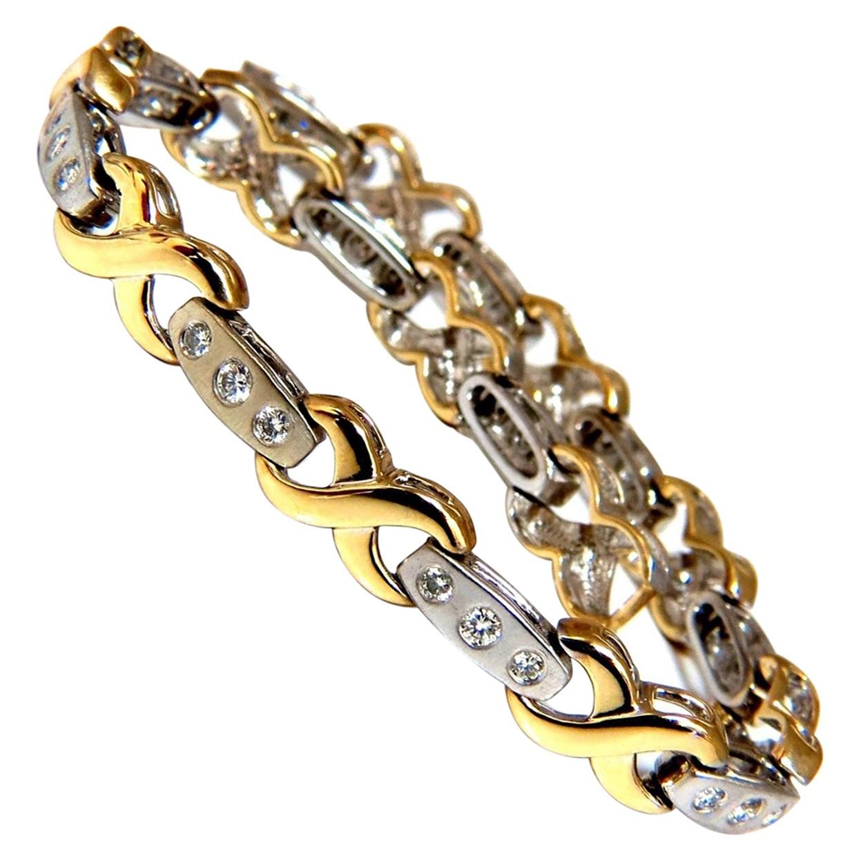 1.15 Carat Modern Diamond X Link Bracelet 14 Karat Two-Toned