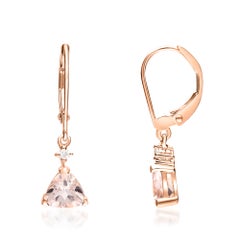 1.15 Carat Morganite Trillion Cut Diamond Accents 14K Rose Gold Earring