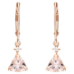Vintage 1.15 Carat Morganite Trillion Cut Diamond Accents 14K Rose Gold Earring