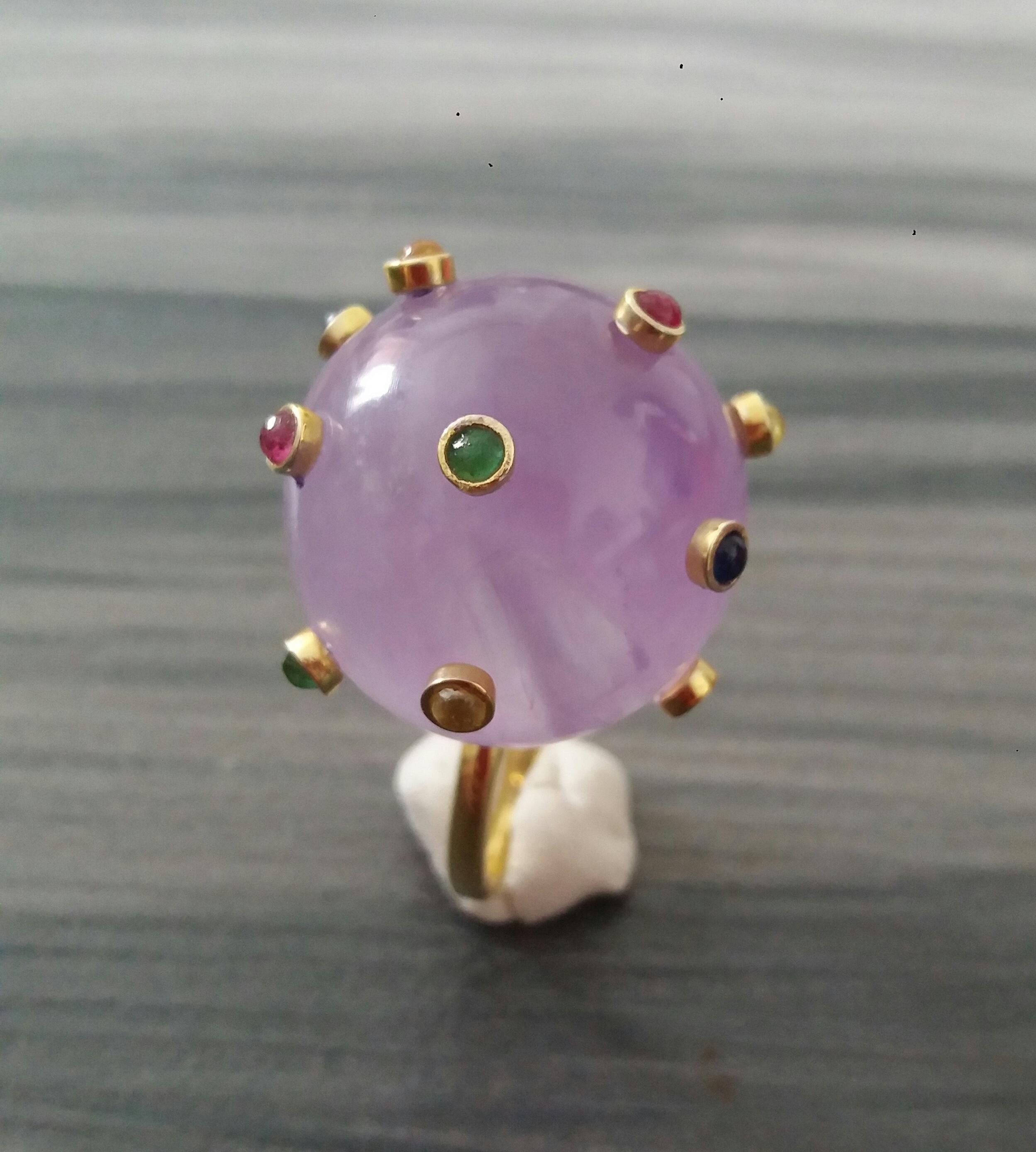 115 Carat Natural Amethyst Ball Ruby Emerald Yellow Sapphire Cabs 14K Gold Ring For Sale 4