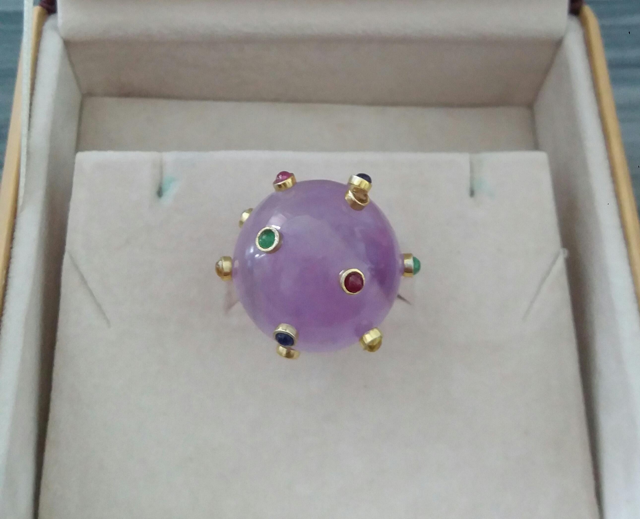 115 Carat Natural Amethyst Ball Ruby Emerald Yellow Sapphire Cabs 14K Gold Ring For Sale 5